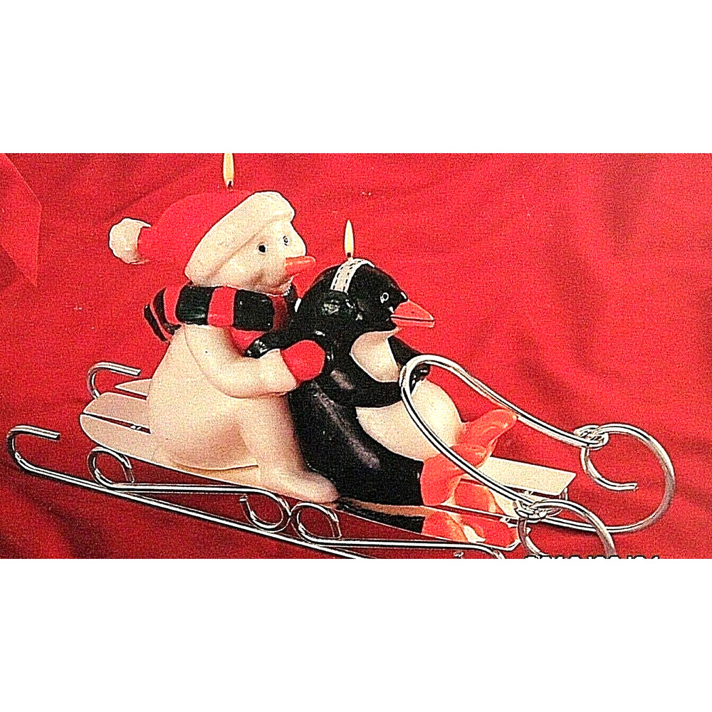Vtg WM Rogers & Son Silverplate Christmas Snowman & Penguin Sled Candle Holder